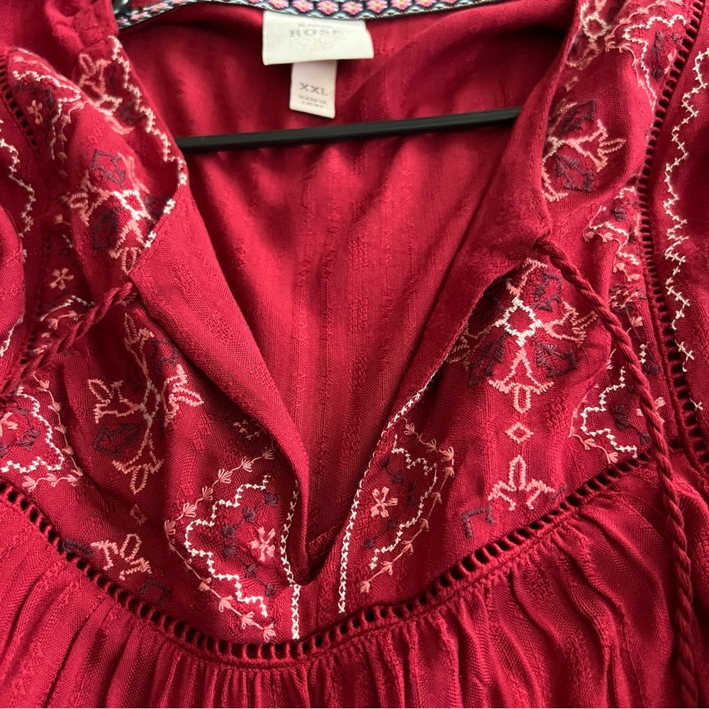 Womens KNOX ROSE Pretty Red Embroidered Top Size XXL - Picture 5 of 11